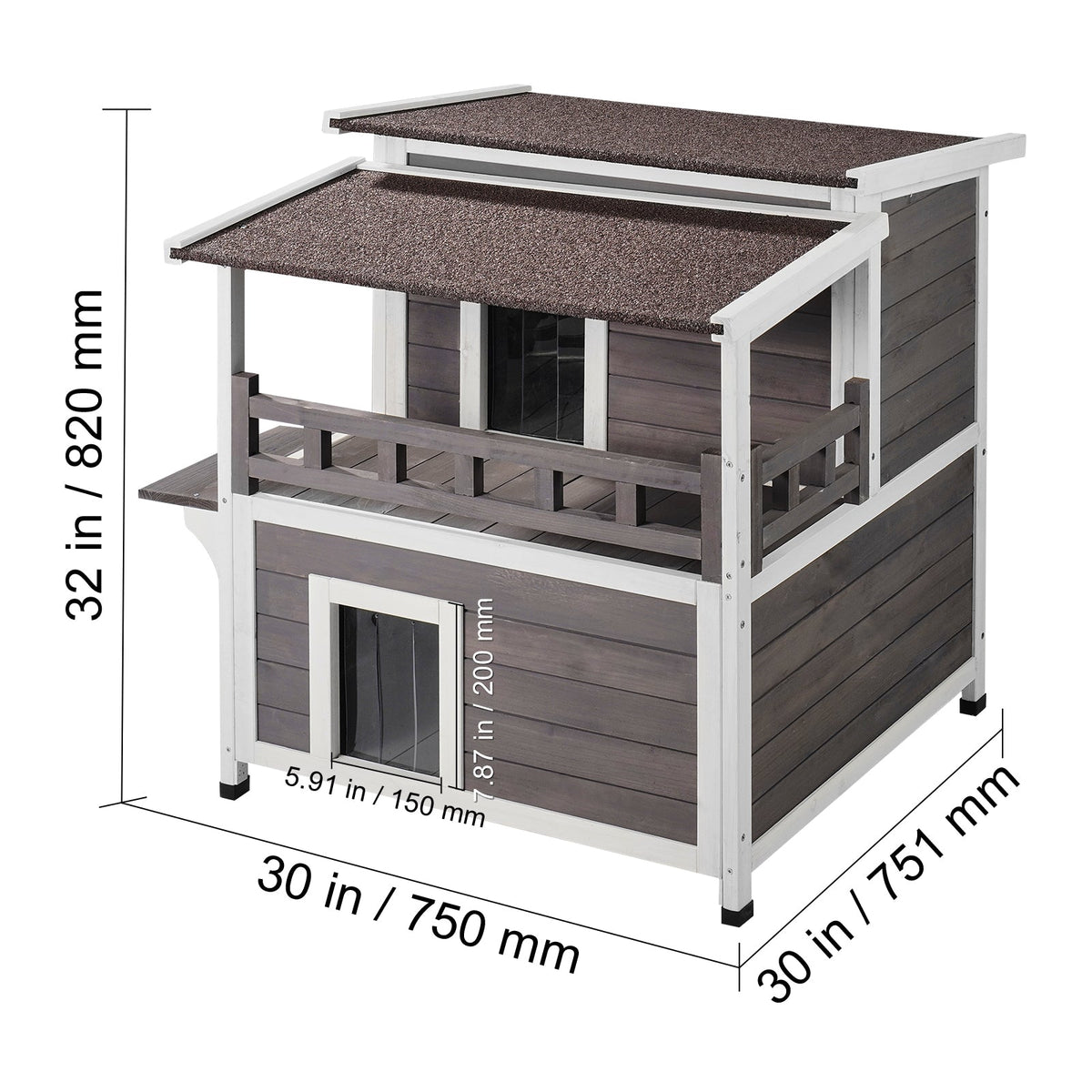 VEVOR Outdoor Cat House 2-story Wooden Feral Cat Shelter With Balcony & Roof