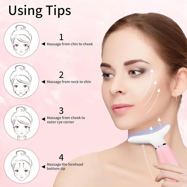 Neck Face Massager, Skin Care Face Massage Tool, 3-in-1 Facial Massager, Face Sculpting Tool With Thermals, Vibration-Pink