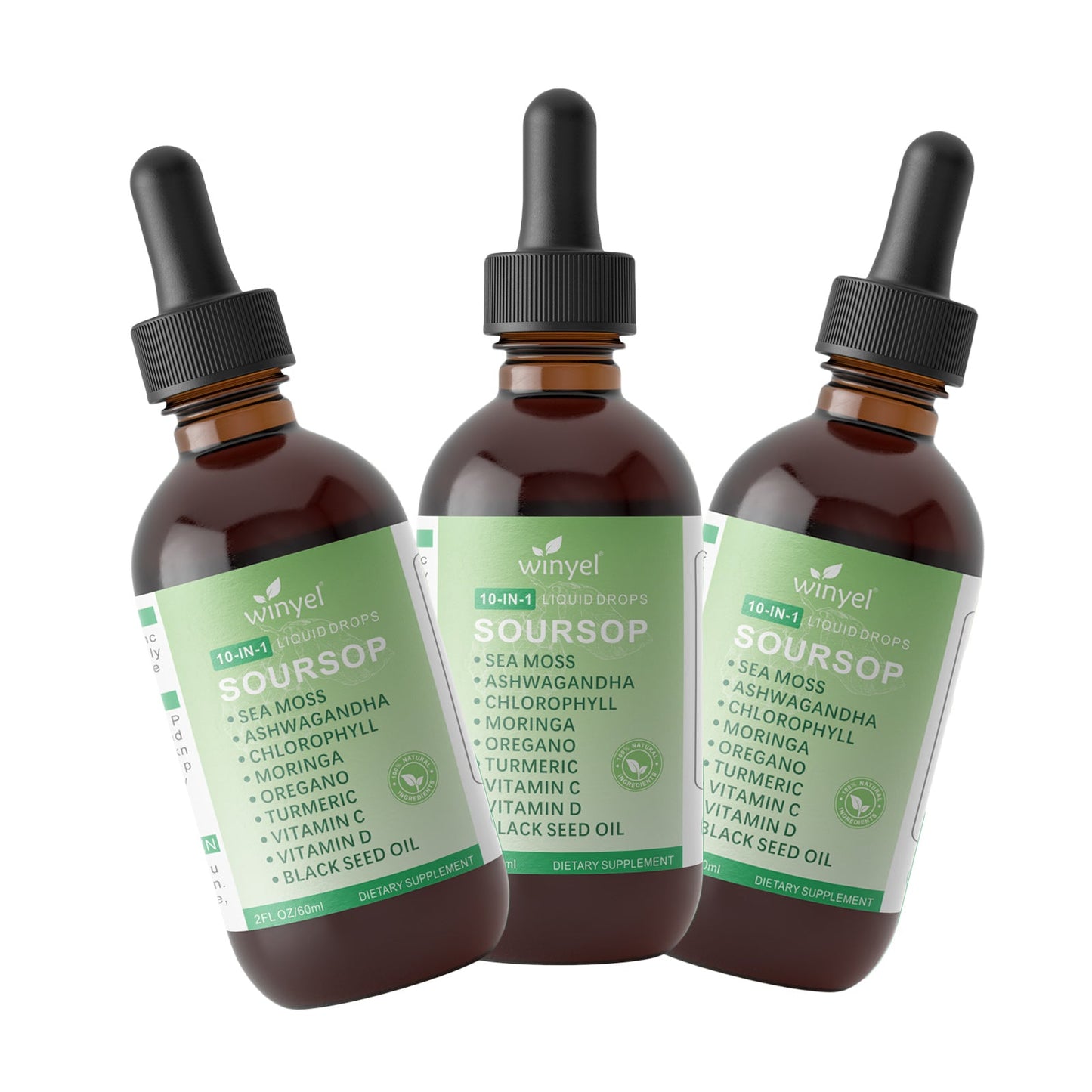 Soursop Drops 10-in-1 With Seaweed, Moringa, Black Seed Oil, Oregano, Ashwagandha, Chlorophyll Herbal Extracts Promote Overall Health Vegan 2 Fl Oz