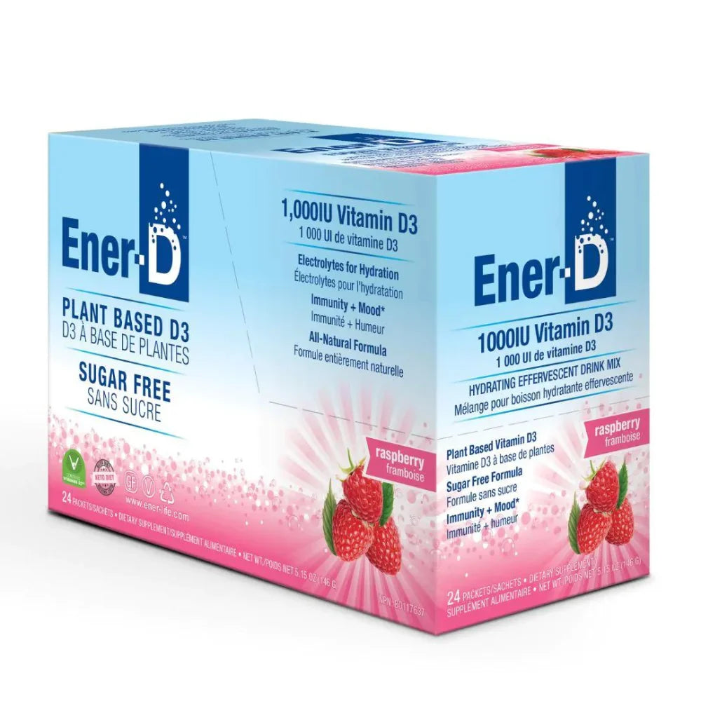 Ener-d Drink Mix D3 Raspberry, 24 ct (Dairy, Gluten & GMO Free) - Vitamin D Supplement