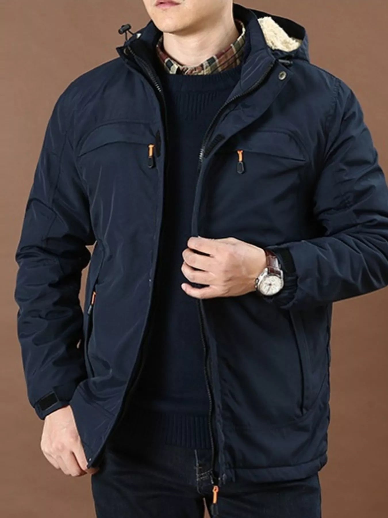 Men's Plus Size Warm Fleece Lined Hooded Jacket