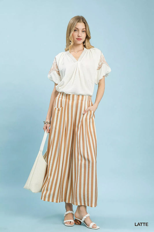 Umgee Vertical Stripe Wide Leg Pants