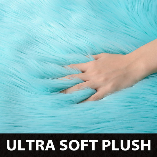 Ultra Soft Rug Faux Sheepskin Fur Area Rug, Fluffy Shag Rug 3x5 Feet - Teal Blue