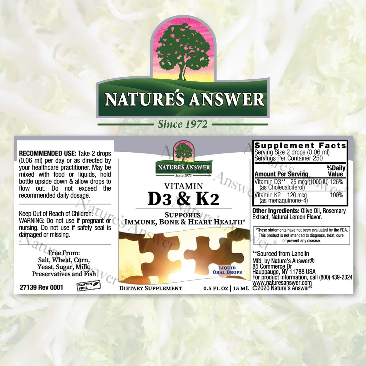 Nature's Answer Vitamin D3 & K2 Drops | 0.5 Fl Oz.