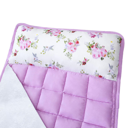 Toddler Nap Mat for Girls Floral with Pillow and Fleece Blanket, Lightweight