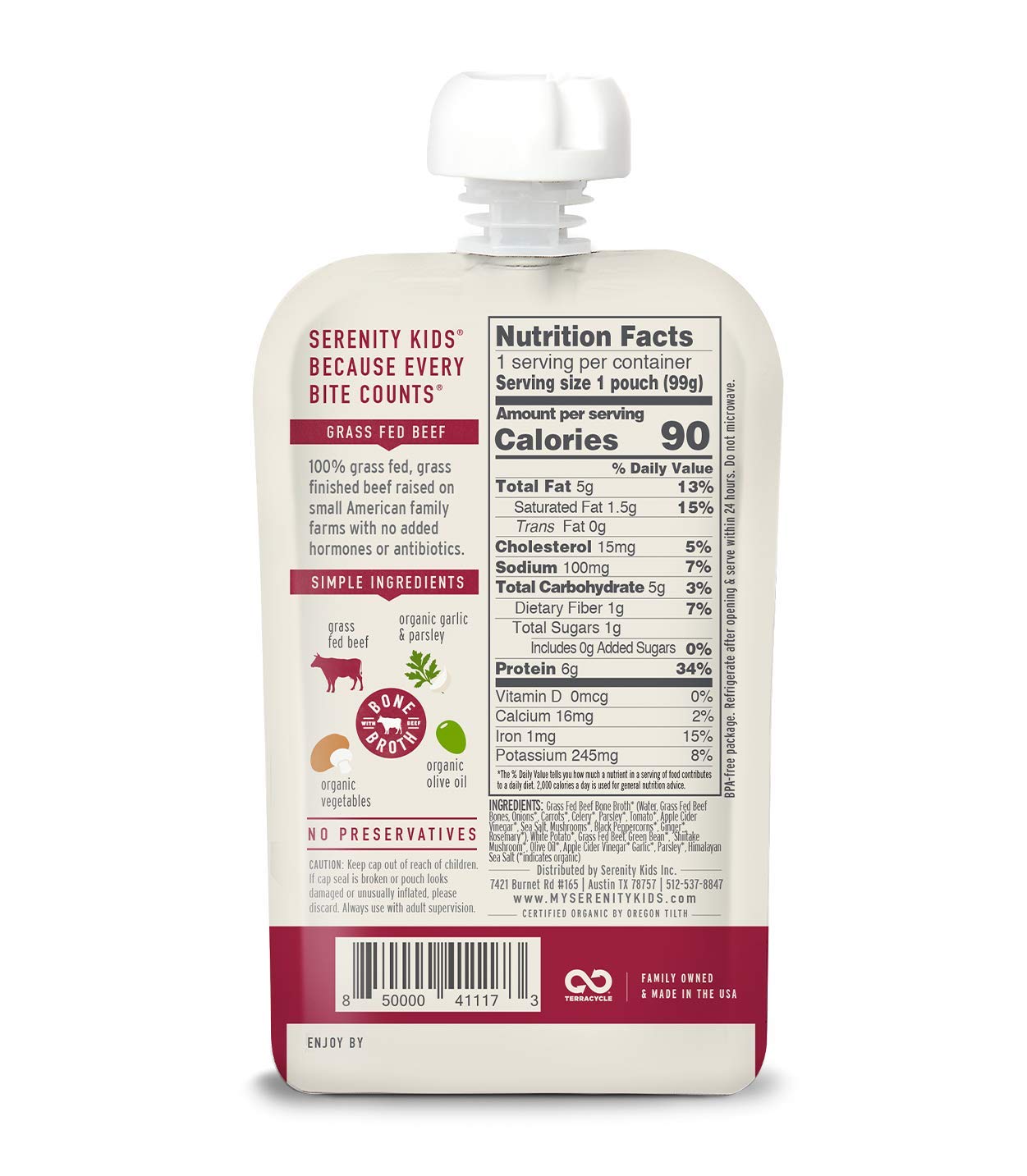 Serenity Kids Beef Pot Roast Bone Broth 3.5 Oz Pack of 6