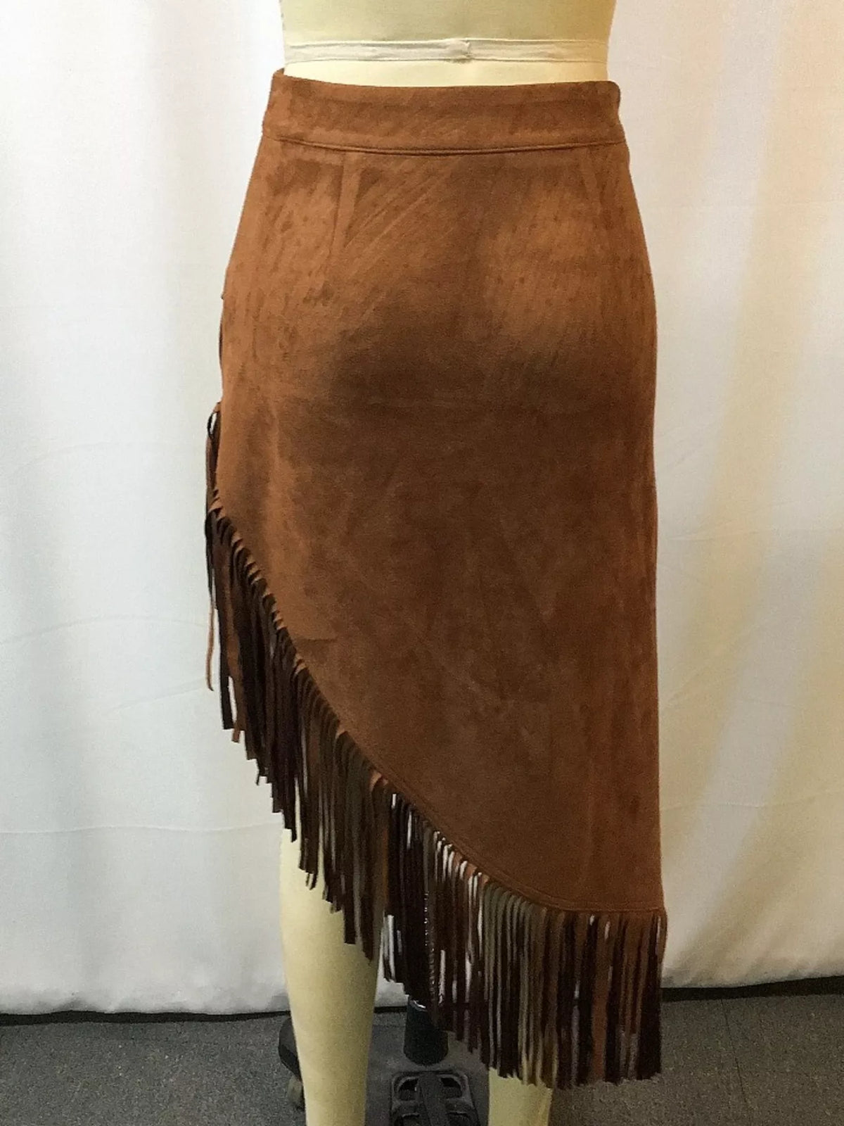 Full Size Suede Fringe Asymmetric Skirt Plus Size