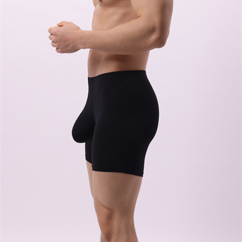 Mens Wide Sexy Sheer Chafe-resistant Solid-color Boxer Briefs