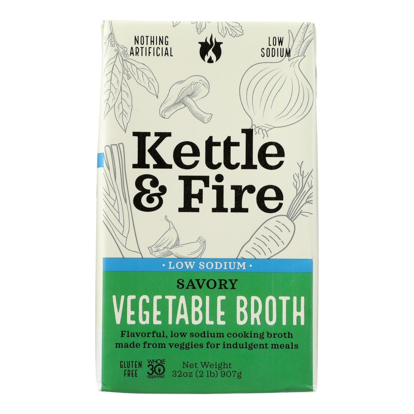 Kettle and Fire - Low Sodium Vegetable Broth (Pack of 6 - 32 oz.)