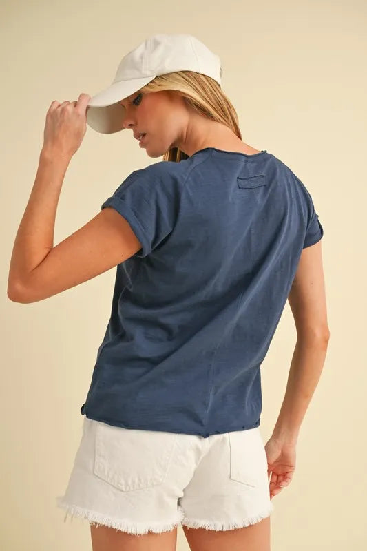 Aemi + Co Lettuce Edge Round Neck Short Sleeve T-Shirt