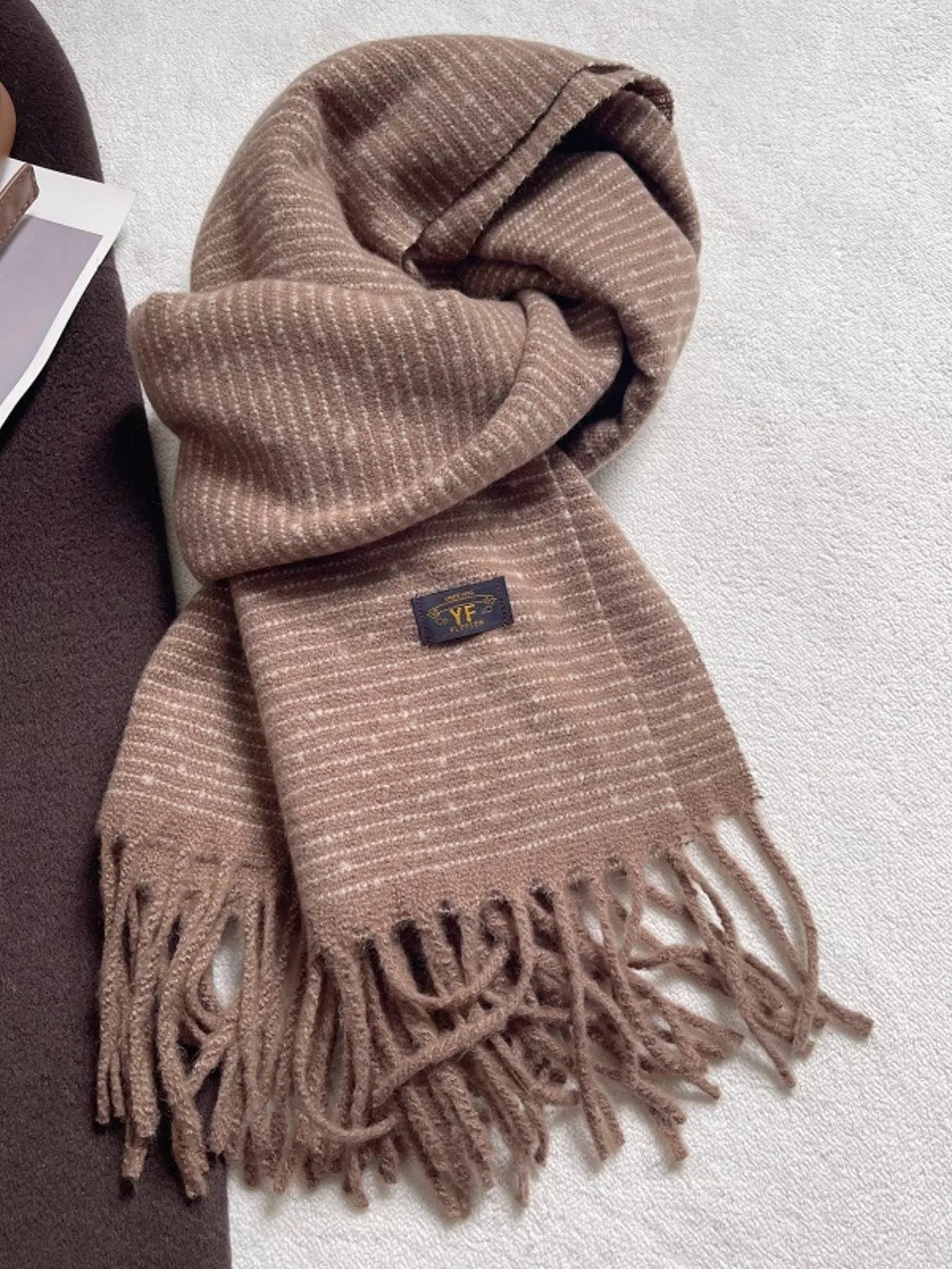 Warm Striped Tassel Scarf