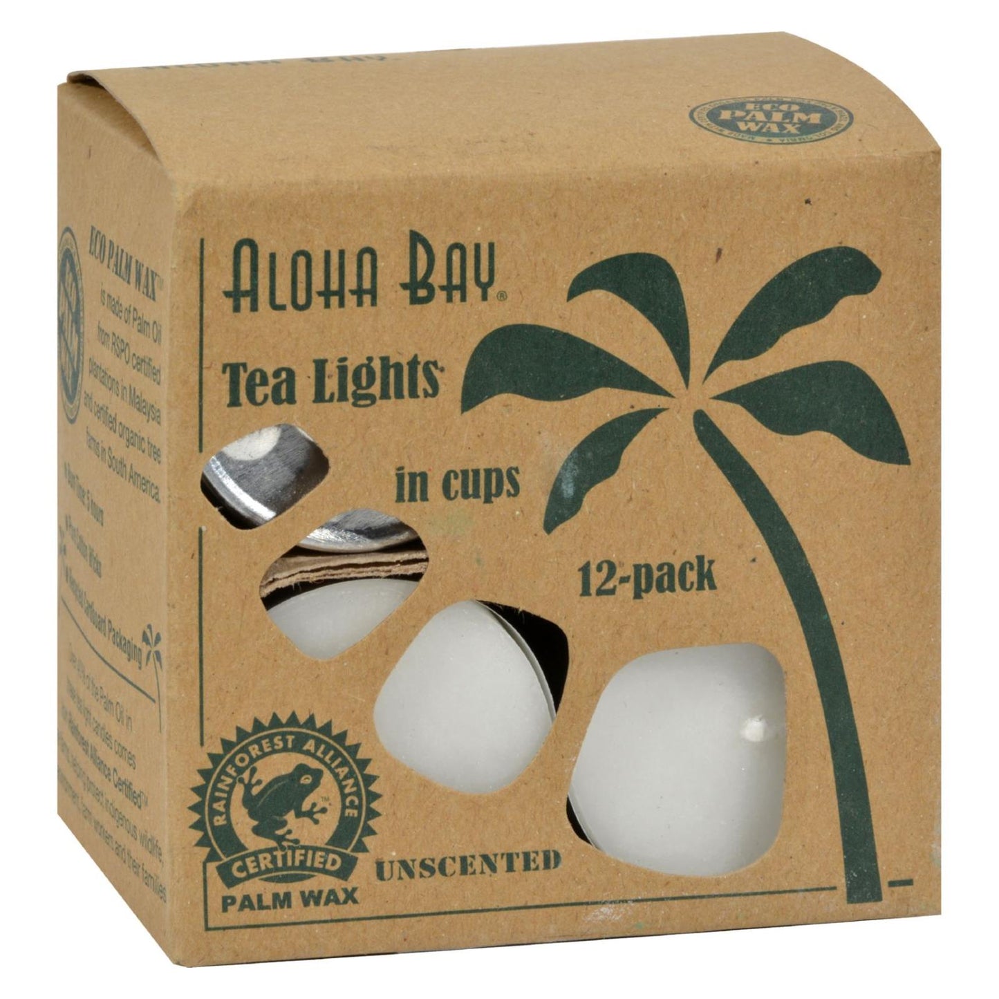 Aloha Bay Palm Wax Tea Lights with Holders - 12 Pack