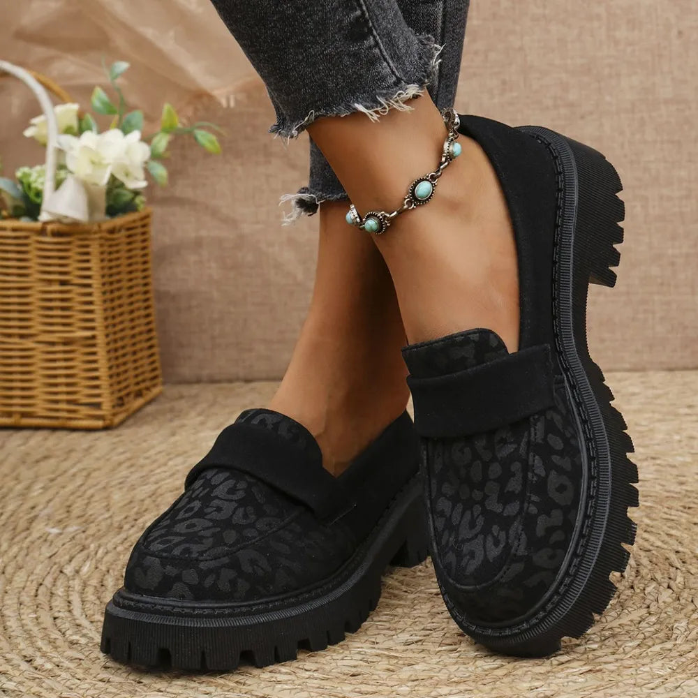 Leopard Round Toe Platform Slip-Ons