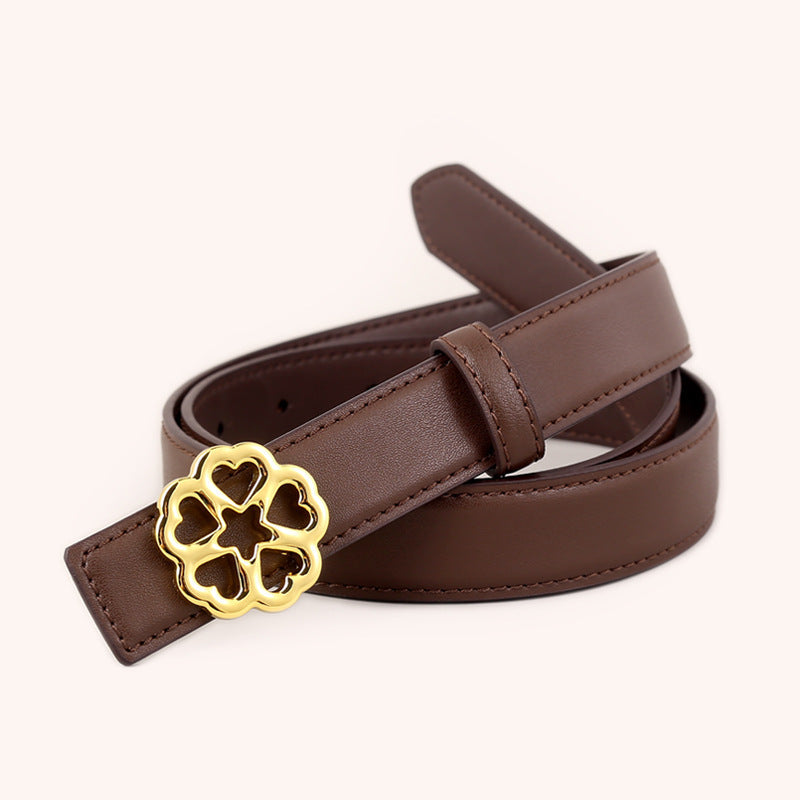 Floral Buckle Leather Belt