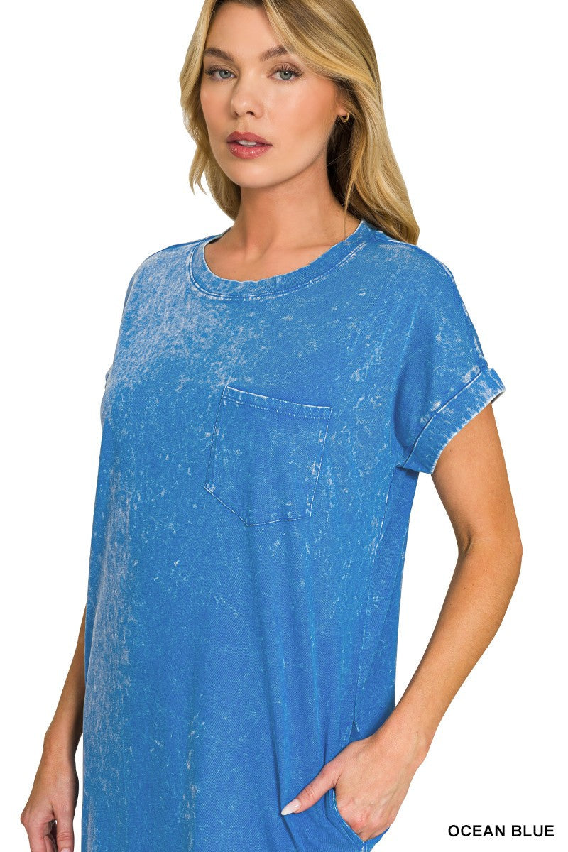 Zenana Washed Exposed Seam Short Sleeve T-Shirt Dress