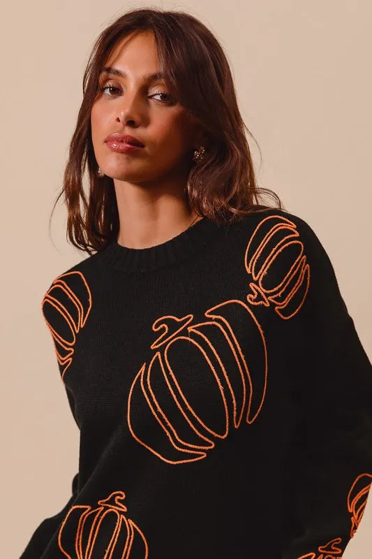 SO ME Pumpkin Embroidered Halloween Thanksgiving Sweater