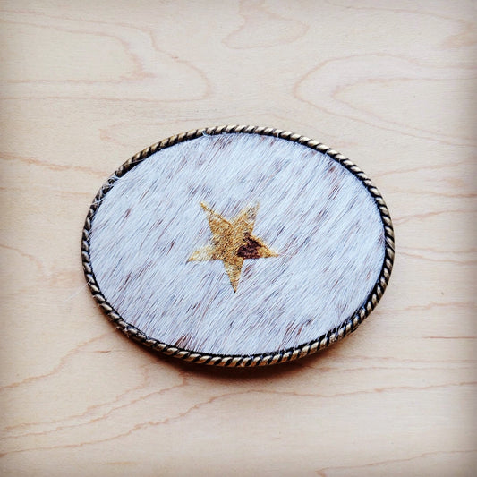 **Rope Edge Hair-on-Hide Branded Leather Belt Buckle-Star 907g