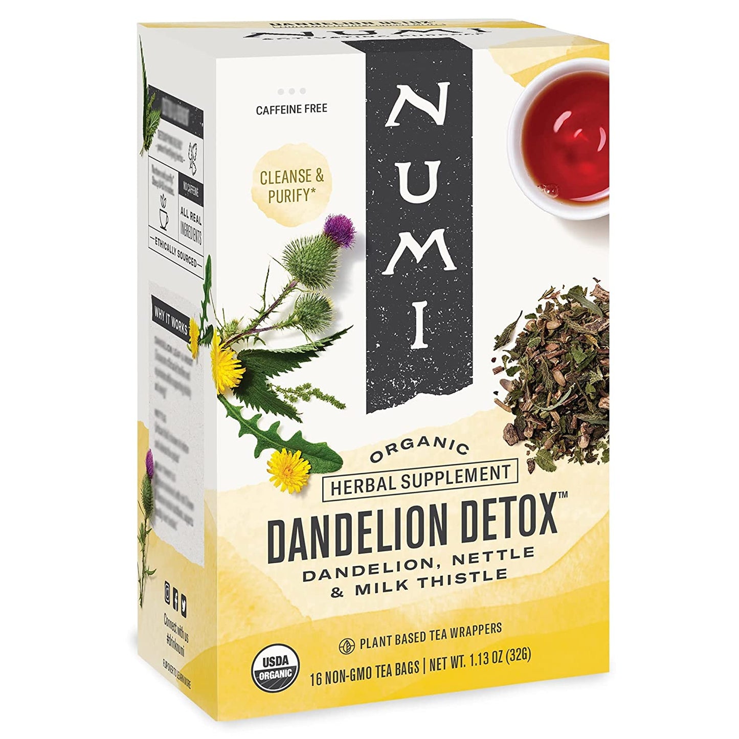 Numi Tea Herbal Dandelion Detox Tea - 16 Tea Bags (Pack of 6)