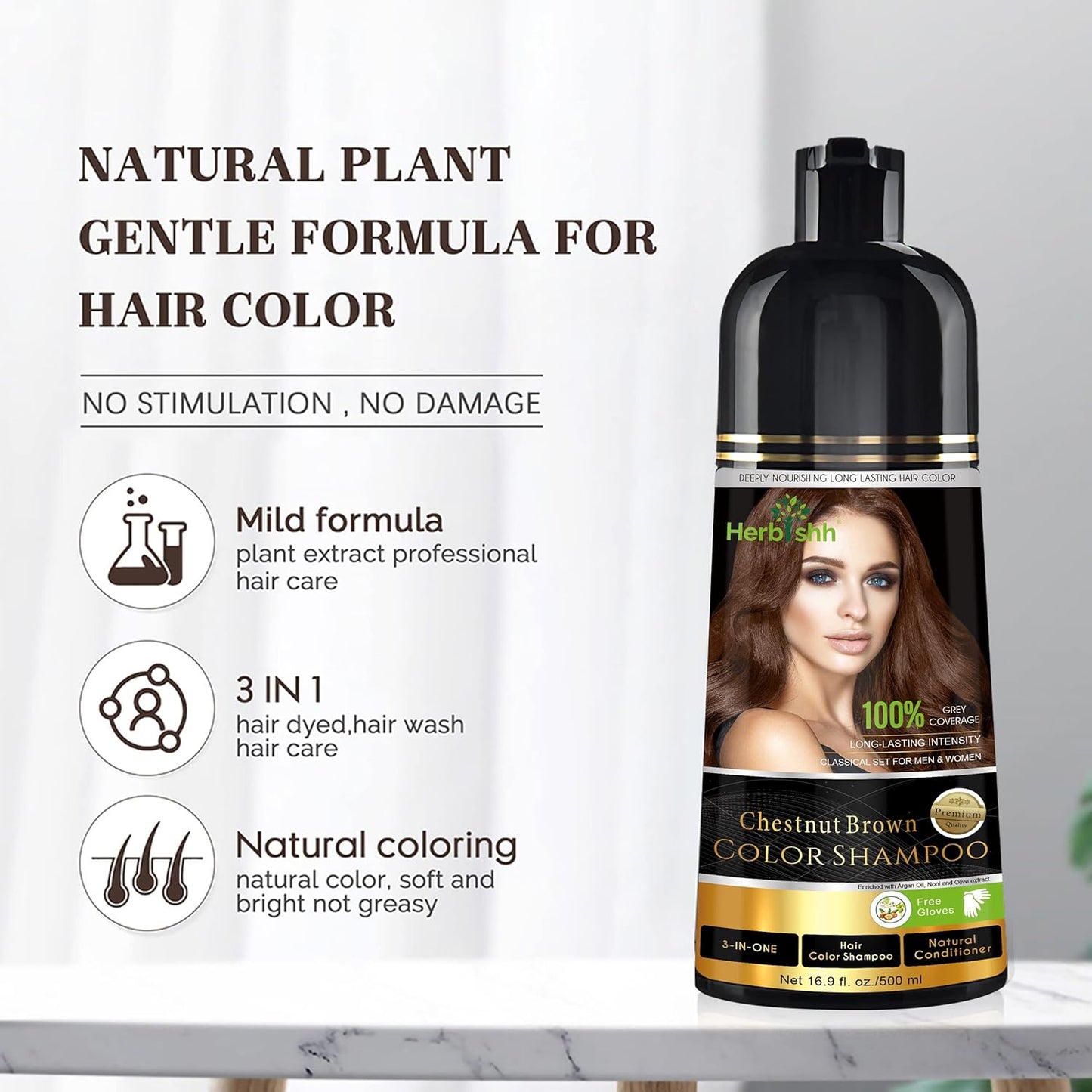 HERBISHH 3-in-1 Hair Color Shampoo for Gray Hair
