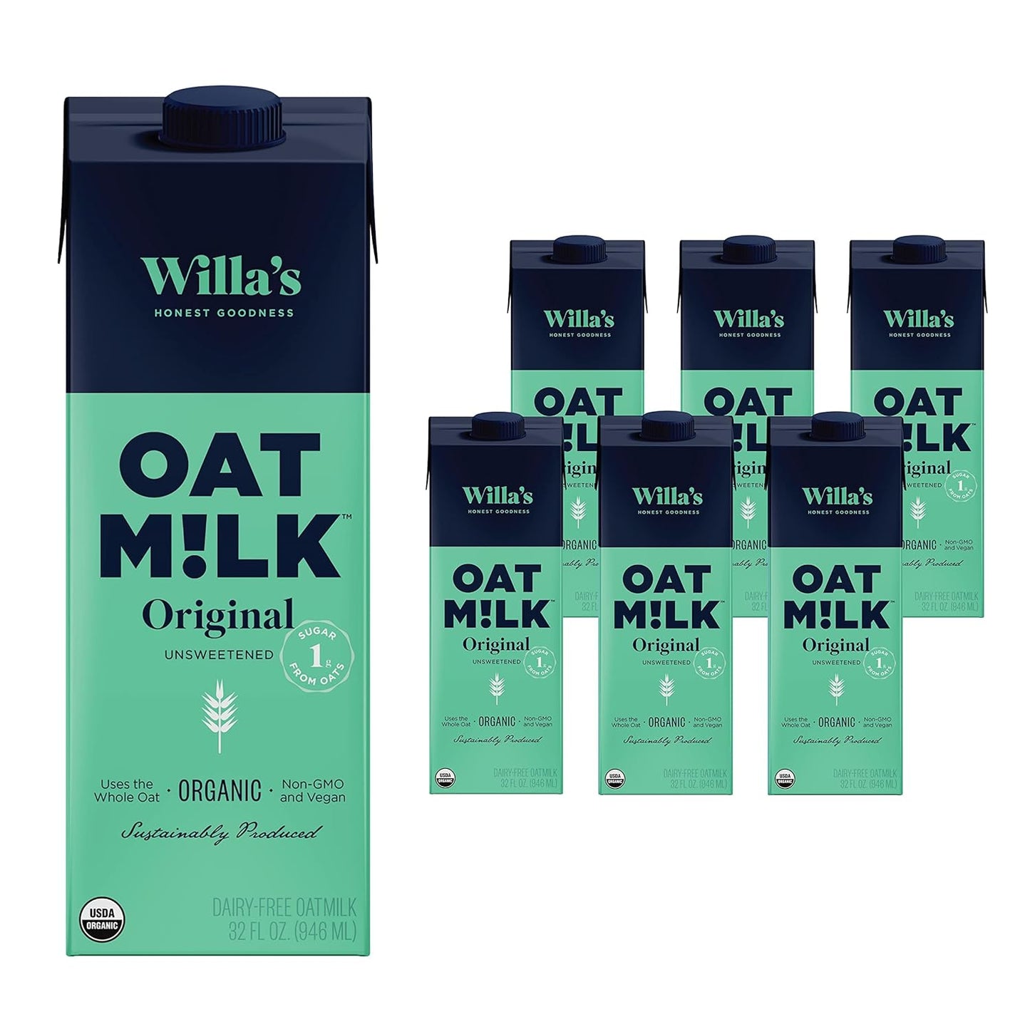 Willa's Organic Unsweetened Original Oat Milk, 32 fl. oz., Pack of 6