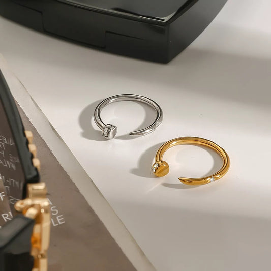 Stainless Steel Zircon Open Ring