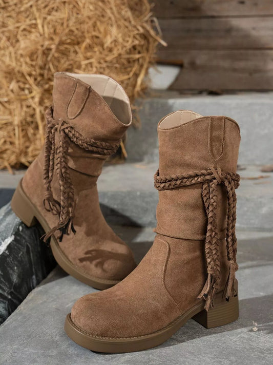 Round Toe Block Heels Boots