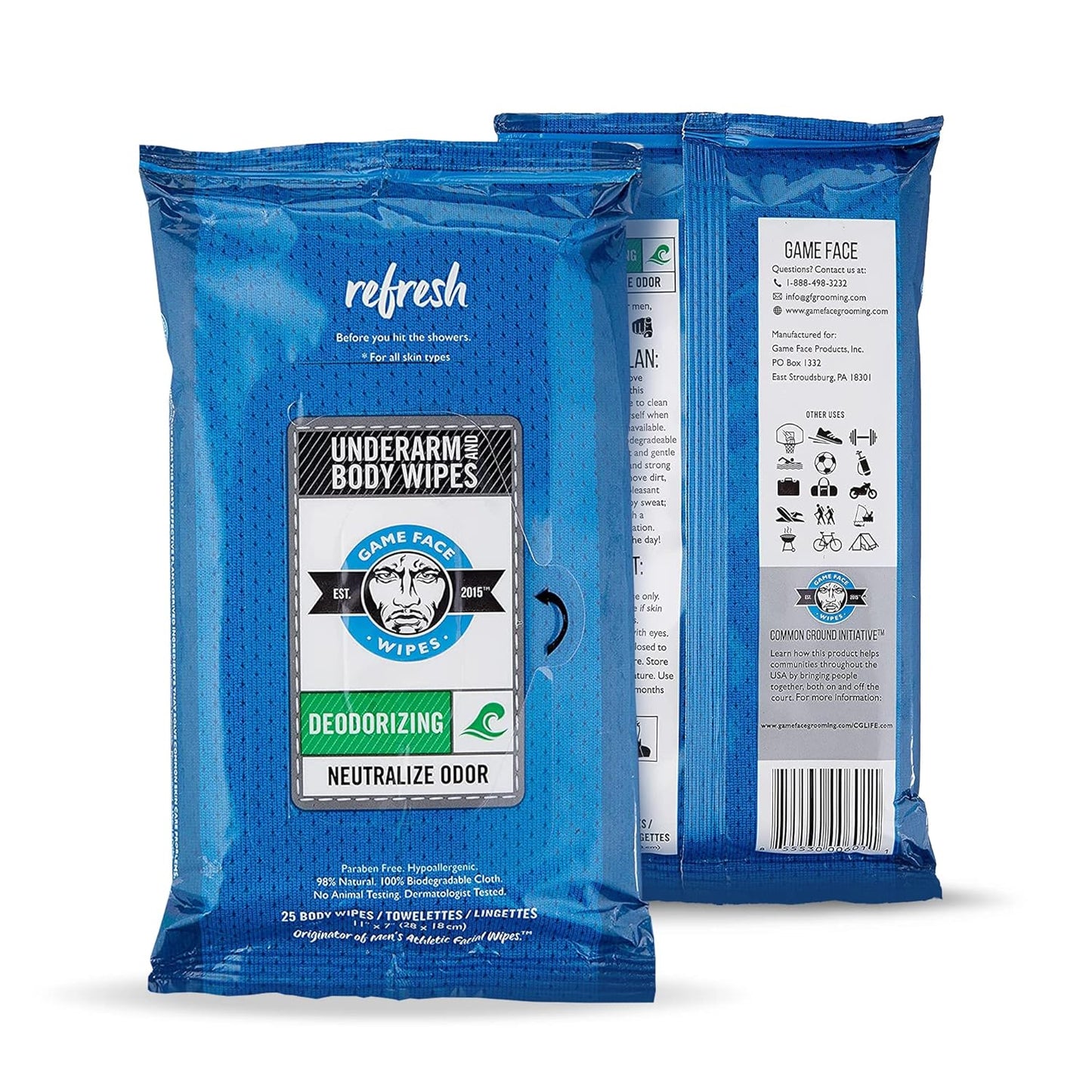 Game Face Deodorant Body Wipes 25-Count