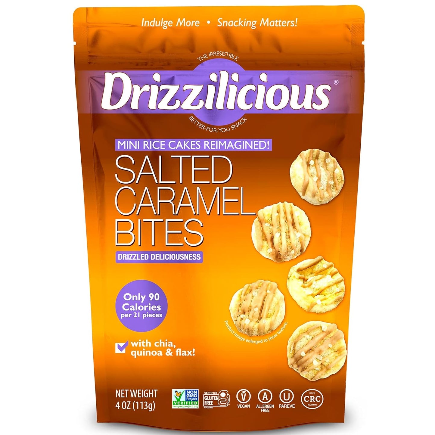 Drizzilicious - Salted Caramel Mini Rice Cakes, 4 oz (Case of 12) - Gluten-Free Snack