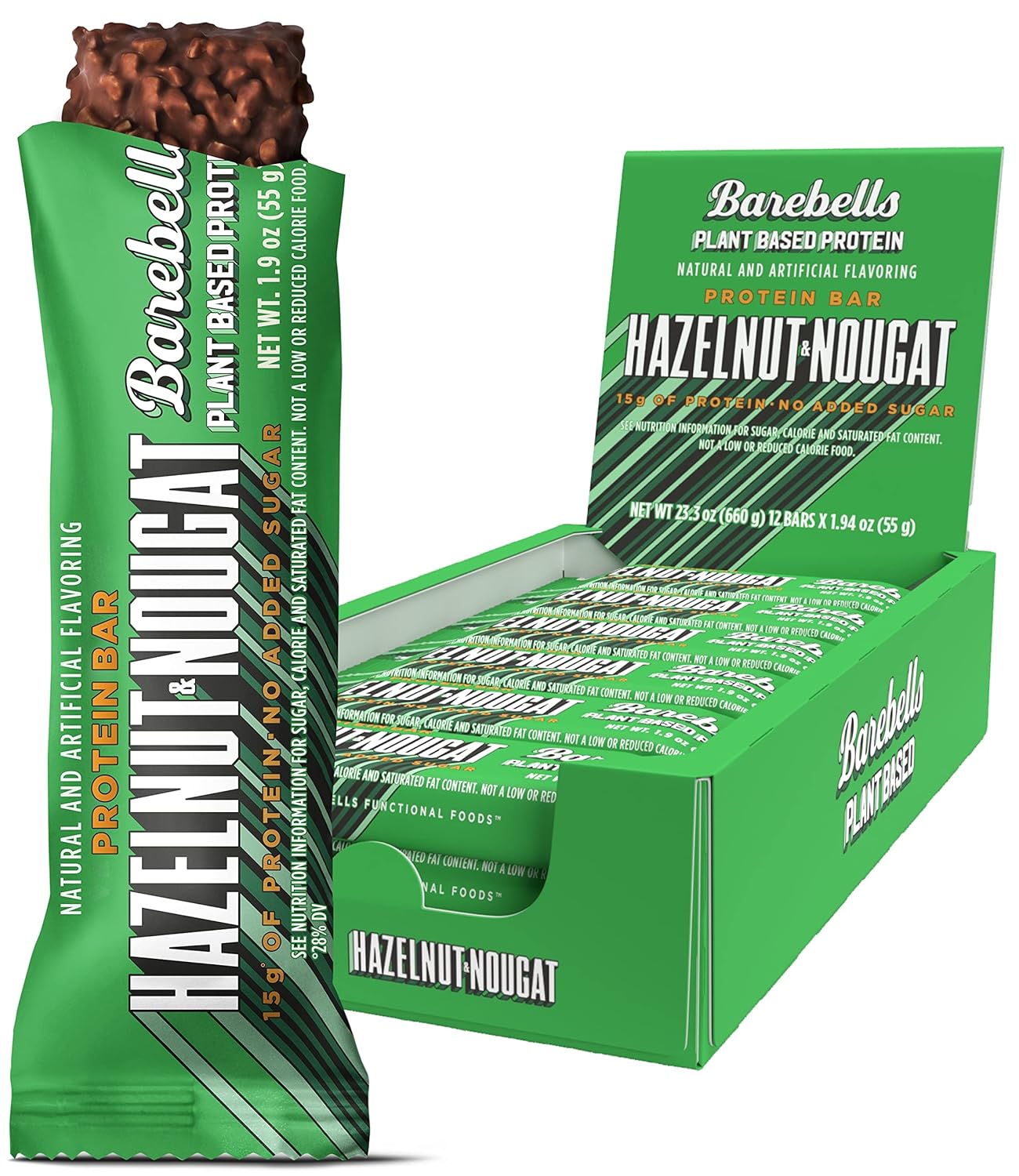 Barebells - Protein Bar Hazelnut Nougat Plant-Based, 1.9 oz (Pack of 12) - Vegan Protein Snacks