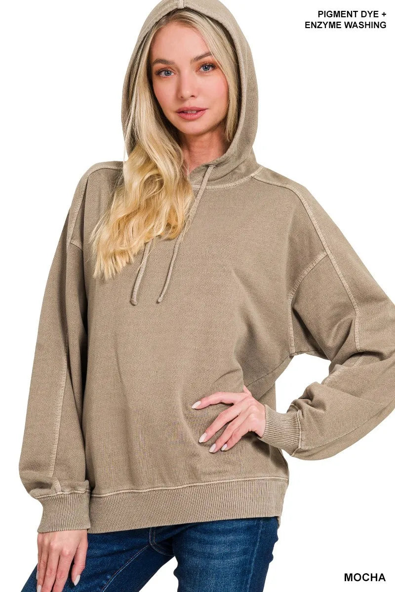 Zenana French Terry Pigment Dye & Enzyme Washing Hoodie