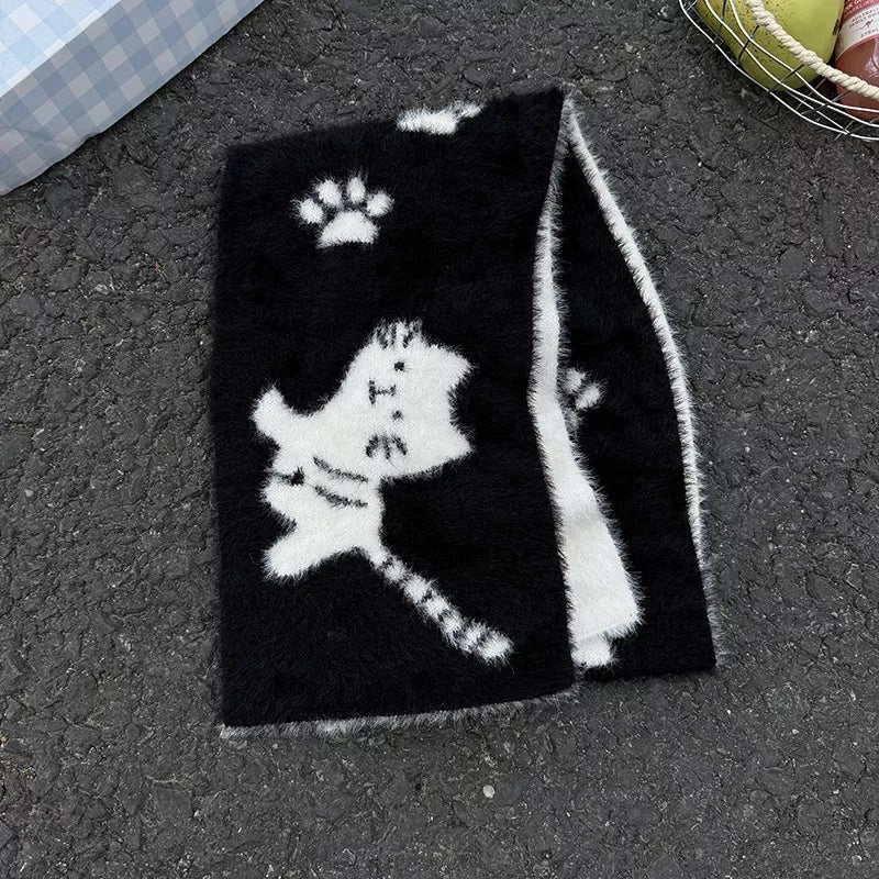 Cute Cat Paw Print Plush Scarf