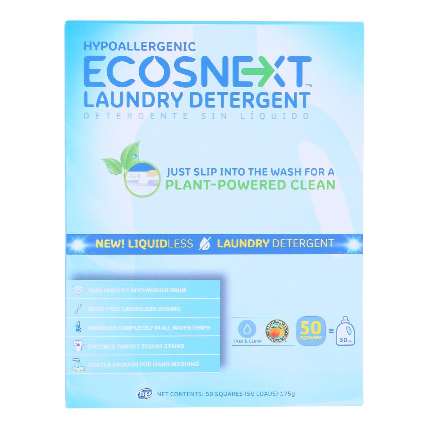 Ecosnext Free and Clear Liquidless Laundry Detergent Sheets, Eco-Friendly, Case of 10 (50 Sheets)