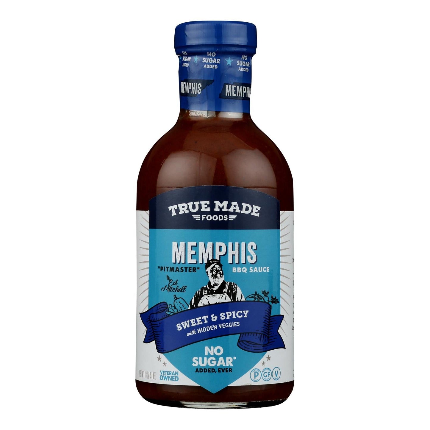 True Made Foods Memphis Style BBQ Sauce No Sugar Added (Pack of 6-18 oz)