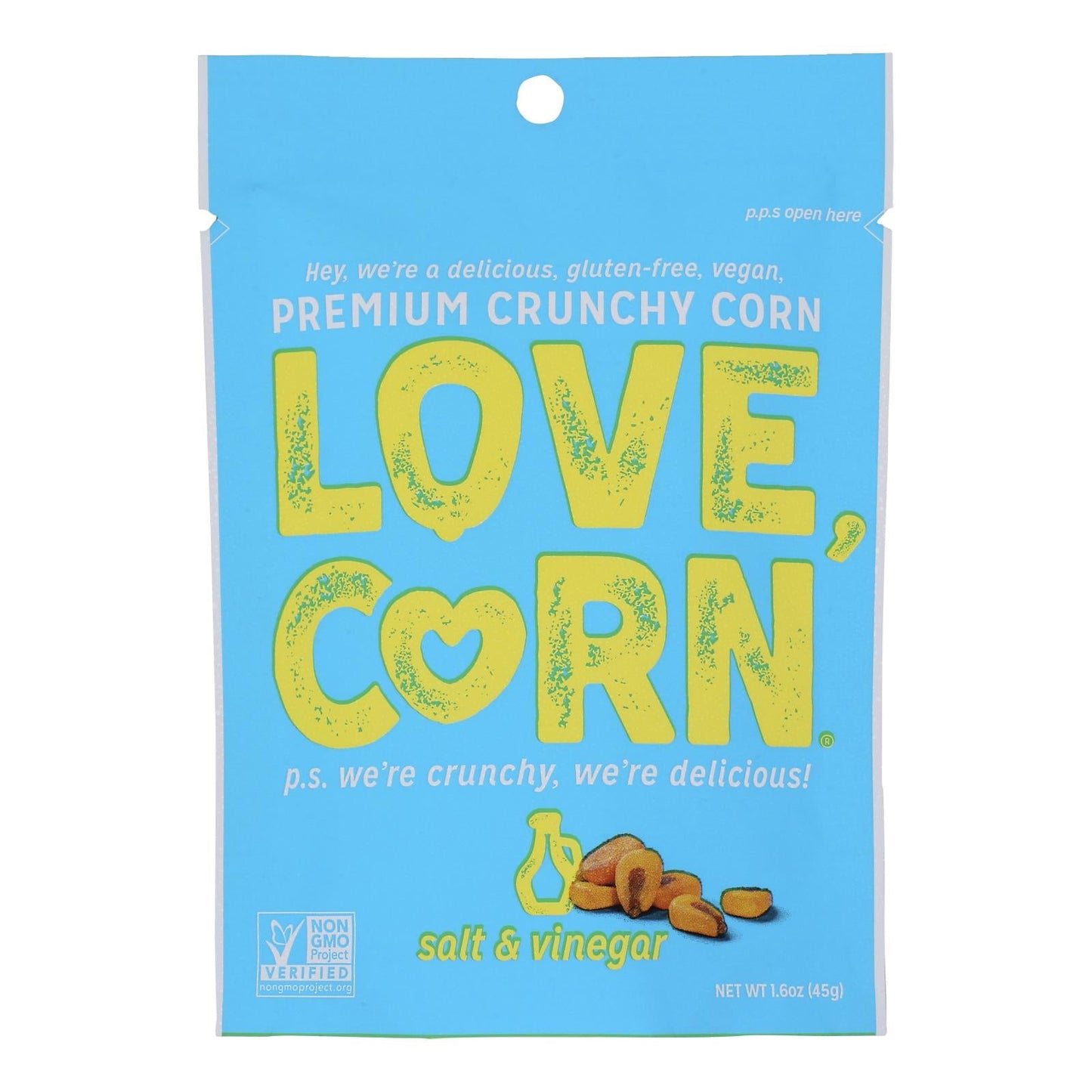Love Corn Roasted Corn, Salt & Vinegar, Case of 10, 1.6 Oz