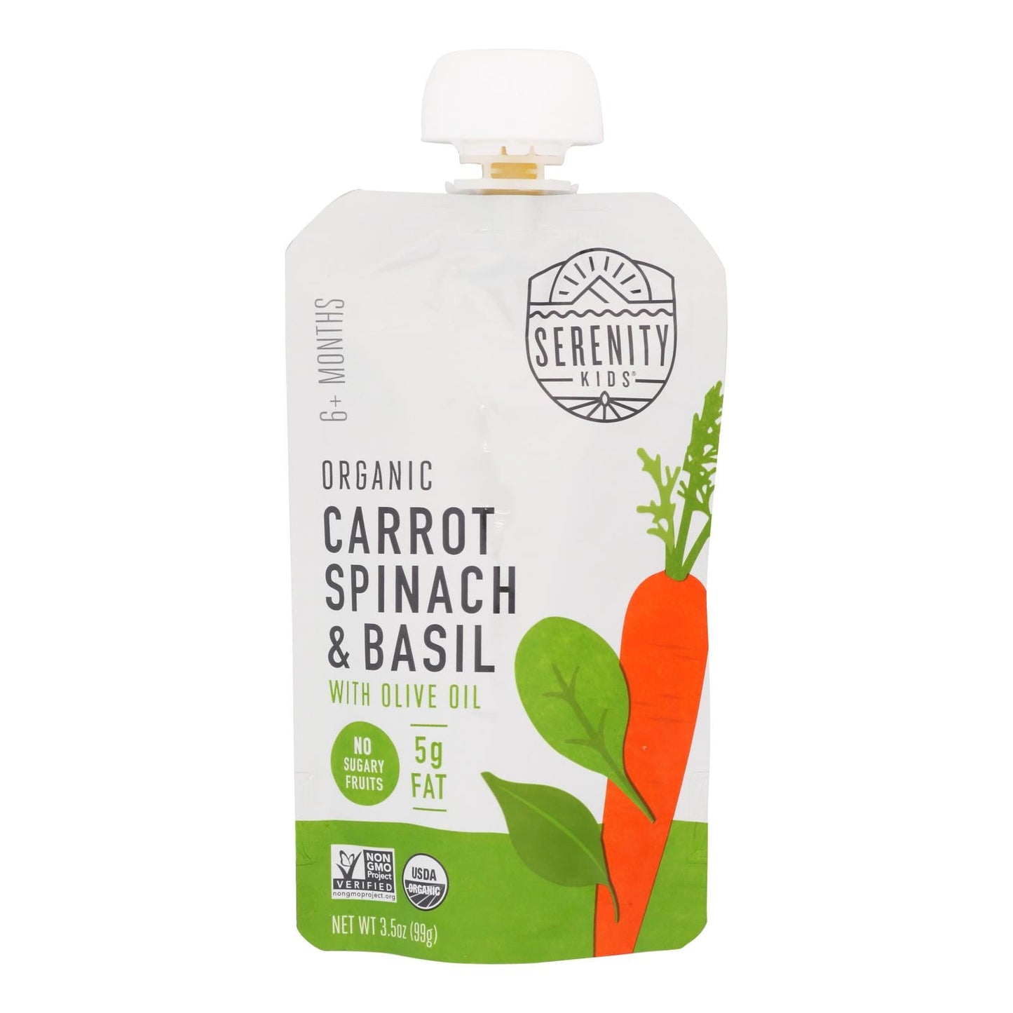 Serenity Kids Organic Carrot, Spinach & Basil Baby Food Pouches, 6-Pack (3.5 oz)
