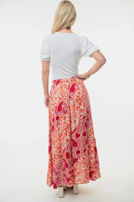 White Birch Full Size High Waisted Floral Woven Skirt