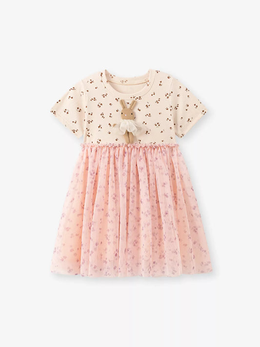Children's Floral Bunny Applique Tulle Dress