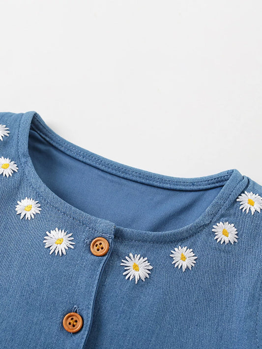 Children's Daisy Embroidered Denim Button-Down Dress