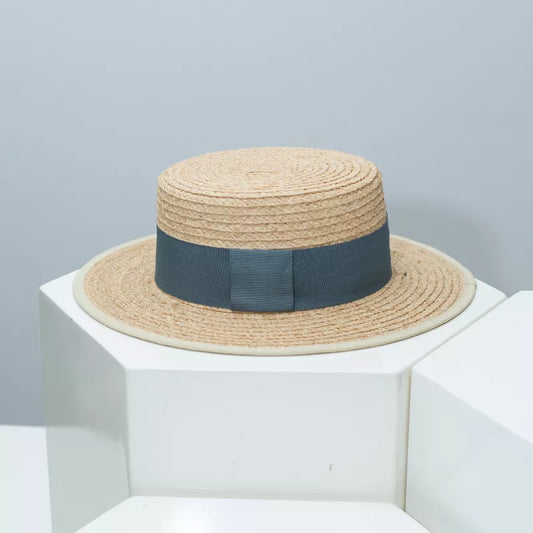Straw Boater Hat with Contrast Band