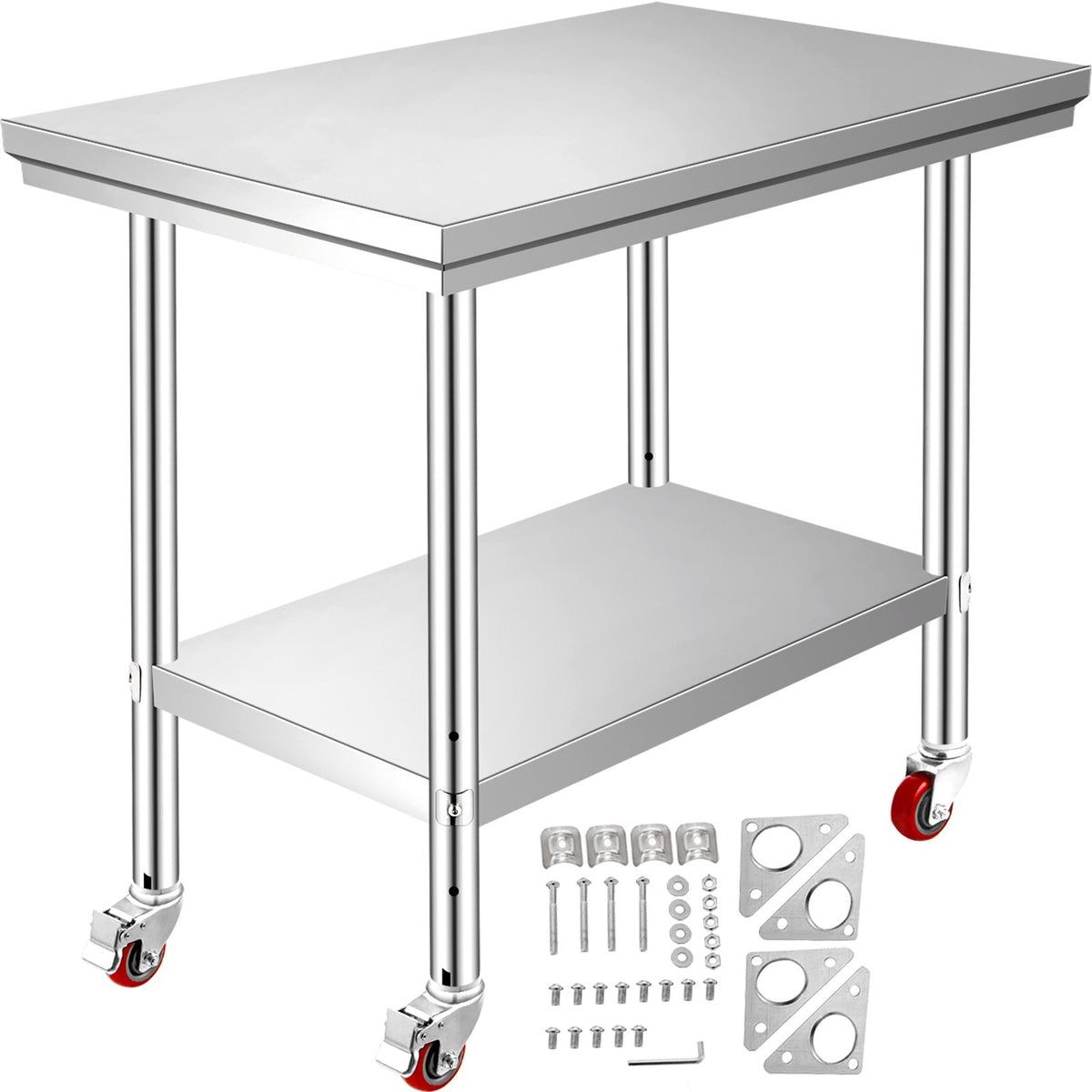 VEVOR Stainless Steel Work Table 36x24 Inch With 4 Wheels Commercial Food Prep Worktable With Casters Heavy Duty Work Table For Commercial Kitchen Restaurant