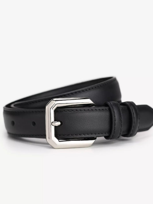 Classic Leather Belt with Silver Buckle
