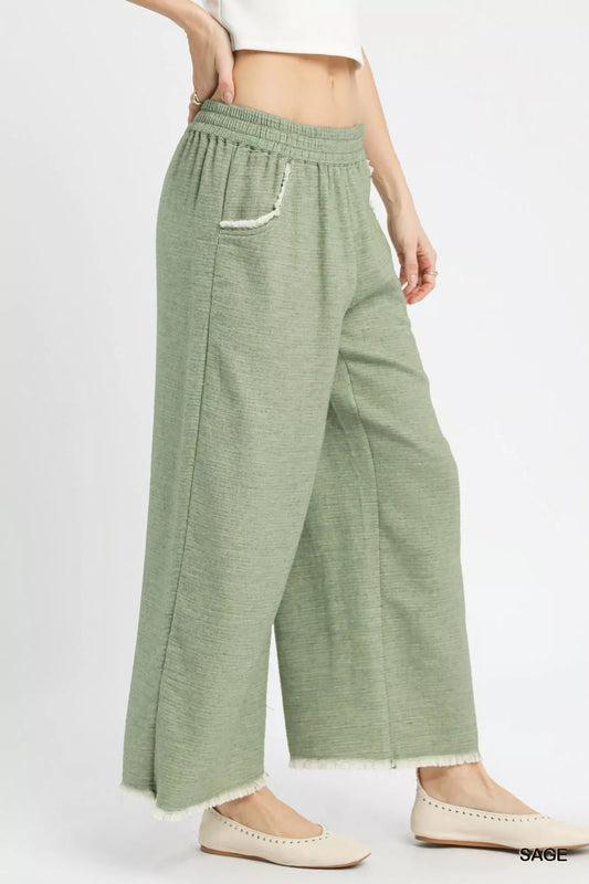 Umgee Frayed Hem Wide Leg Pants