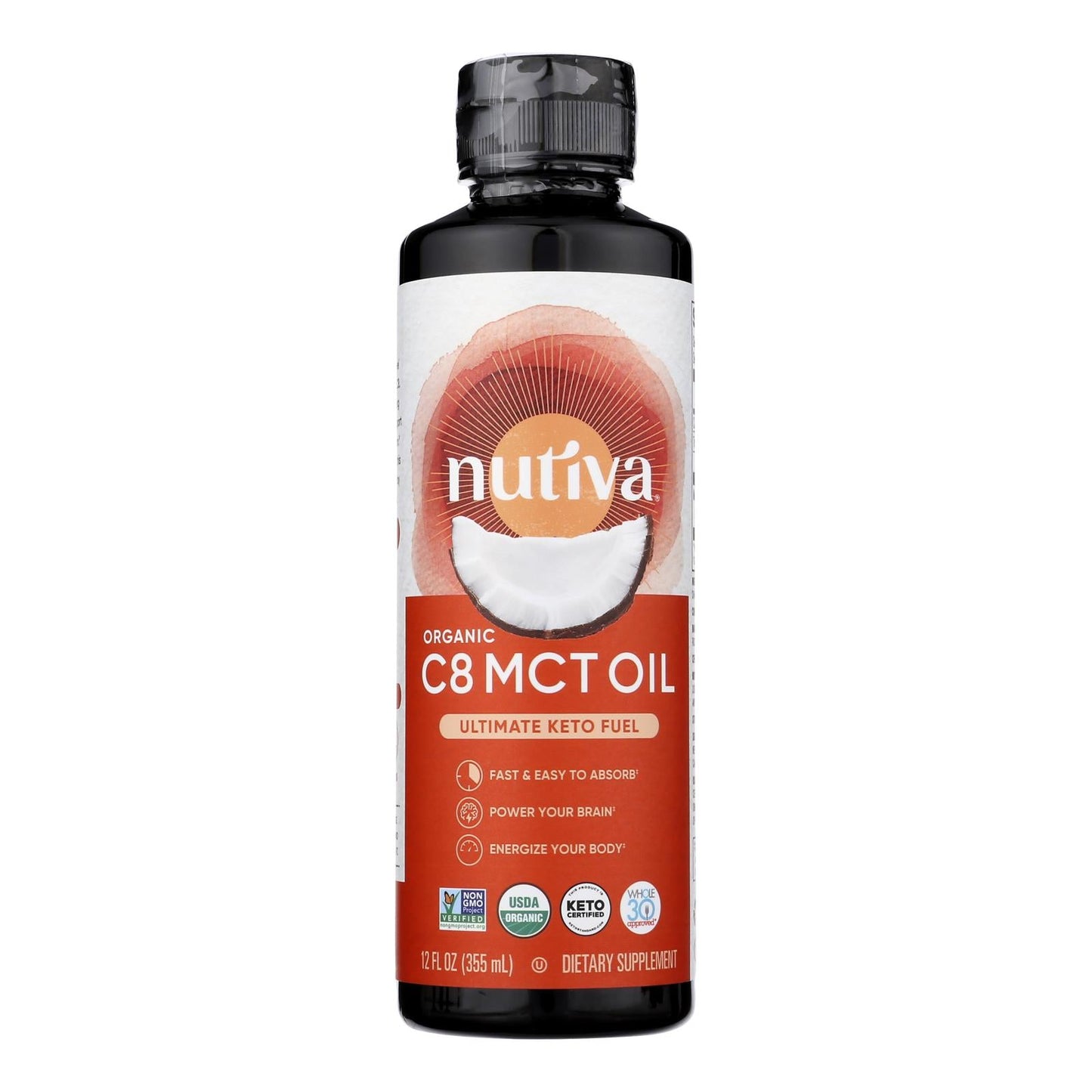 Nutiva Organic C8 MCT Coconut Oil - 12 Fl Oz