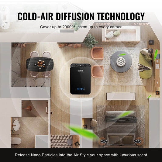 VEVOR Upgrade HVAC Scent Diffuser, Smart Scent Air Machine For Home, 180ML With Cold Air Technology, Waterless Essential Oil Diffuser, Cover Up To 2000 Sq.Ft For Living Room, Office, Spa, Hotel