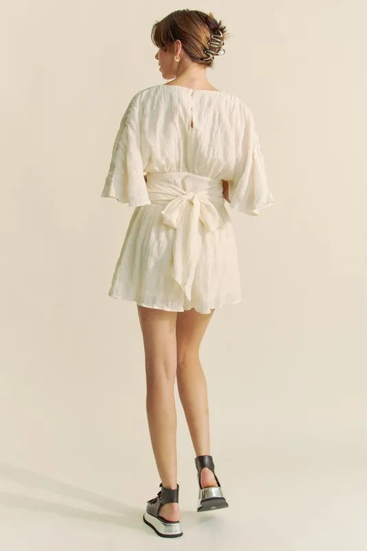 Davi & Dani Batwing Sleeve Waist Belt Romper