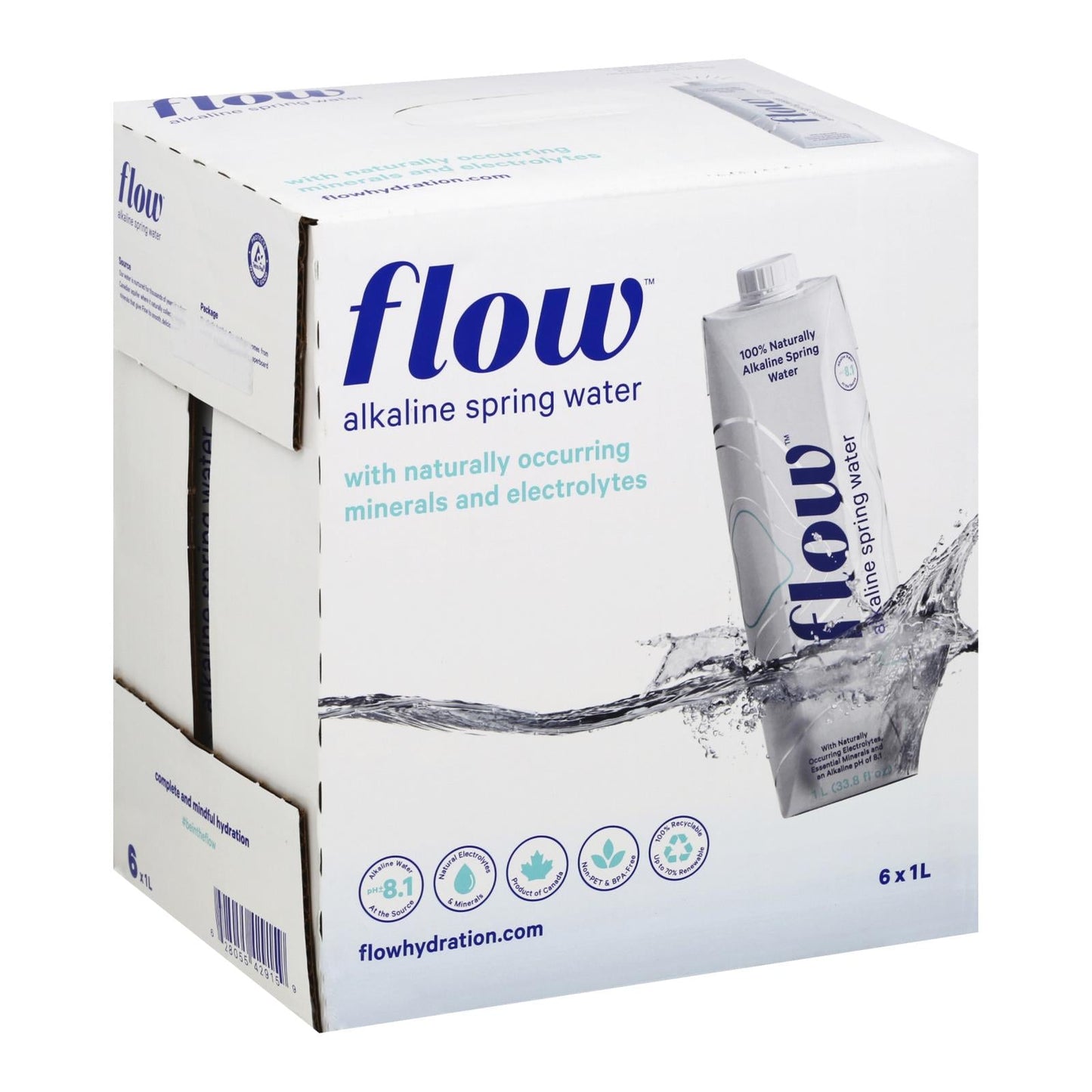 Flow Alkaline Spring Water, 1 Liter, Pack of 6