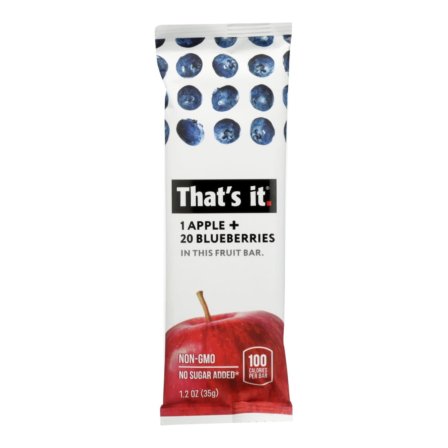 That's It Apple and Blueberry Fruit Bars, 100% Real Fruit, Gluten Free, Non-GMO, 1.2 oz Bars, Case of 12