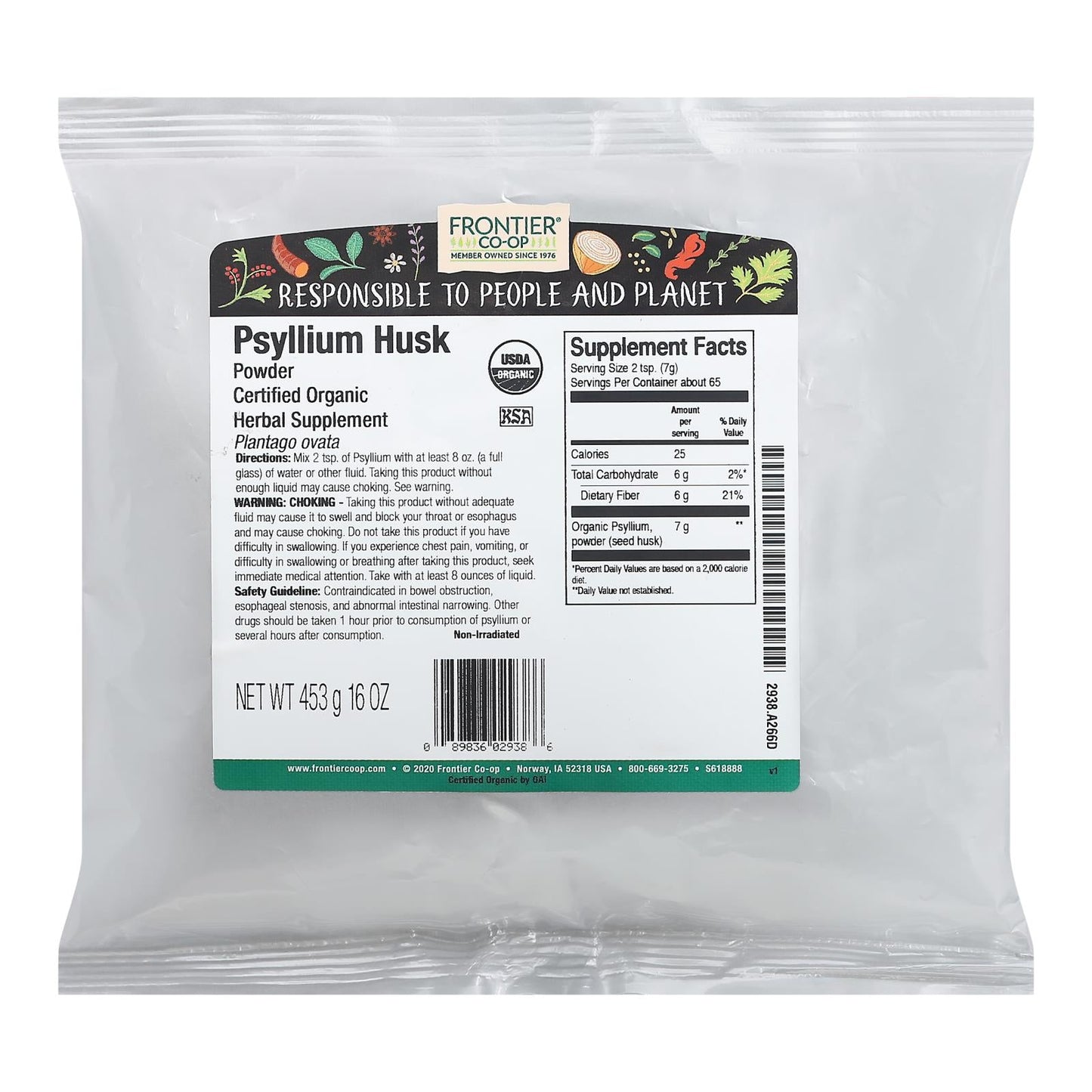 Frontier Herb Organic Psyllium Seed Husk Powder - 1 lb