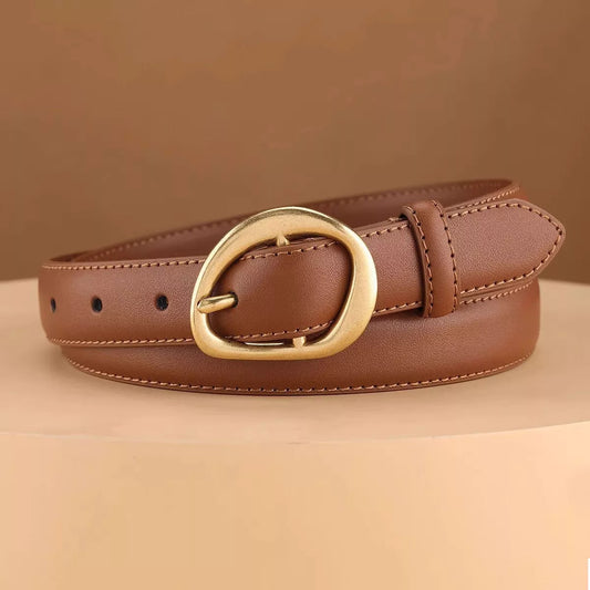 Golden Buckle Leather Belt