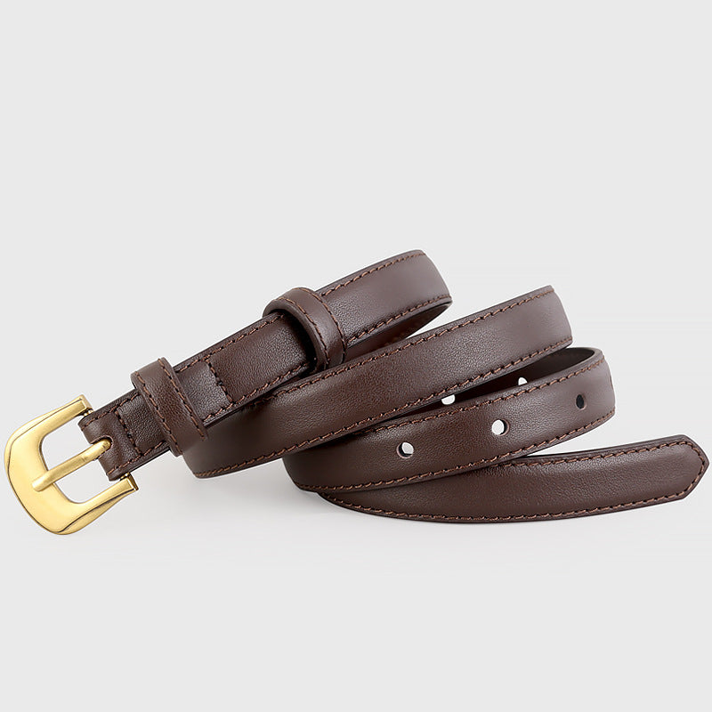 Leather Belt with Golden Buckle